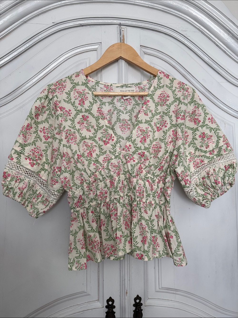 Band of the Free Floral Cotton Peplum Puff Sleeve Cottagecore Blouse Size M